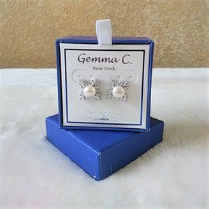 Sterling Silver Genuine Pearl Post Earrings NWB